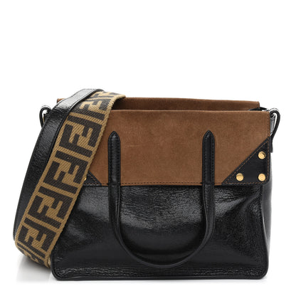 Fendi Agnello Old Shine Vitello Go Rain Small Flip Tote Black Marrone 1 of 10