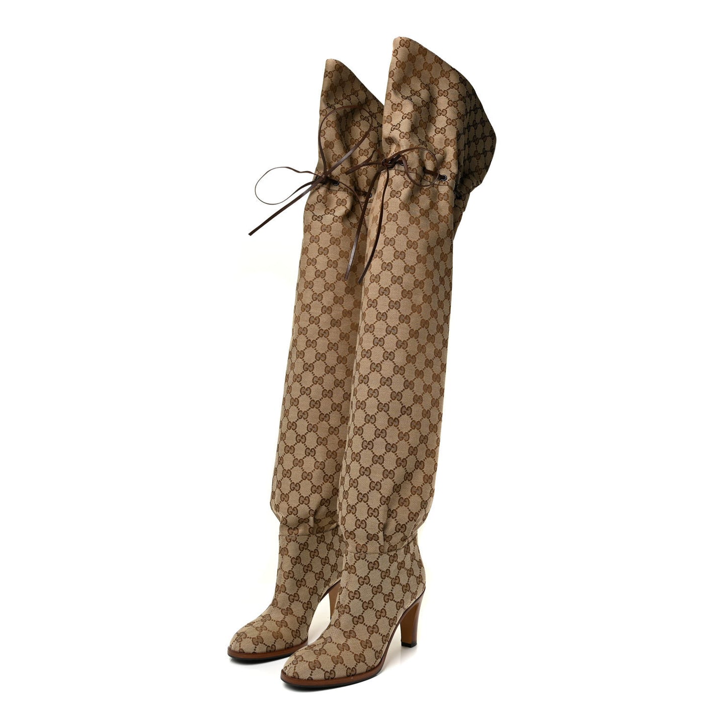 Monogram Over The Knee Boots 37.5 Beige Ebony