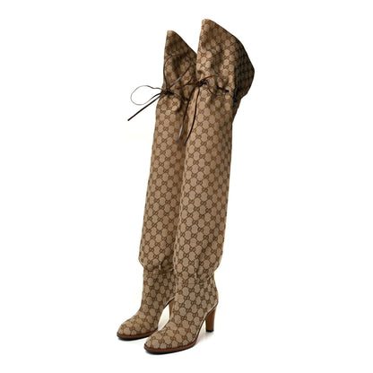 Gucci Monogram Over The Knee Boots 37.5 Beige Ebony 3 of 11