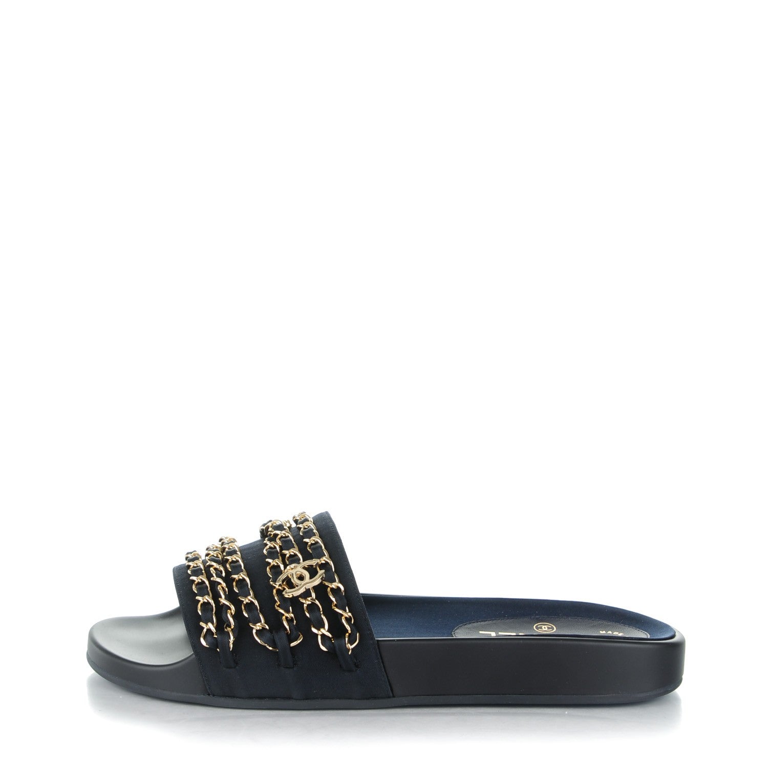 Chanel Lambskin Canvas Chain Flat Sandals 39 Marine 1 of 8