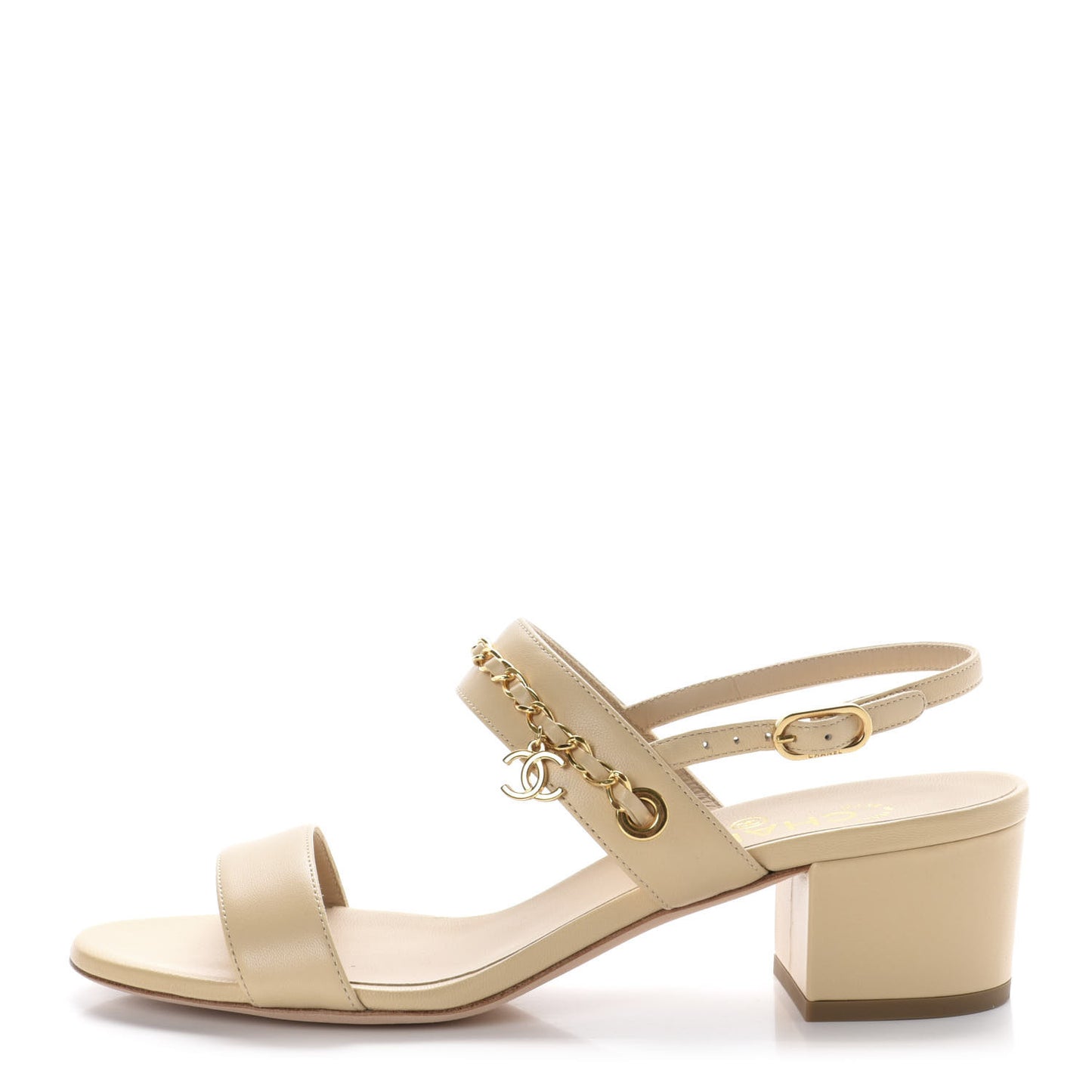 Lambskin Chain Clover Sandals 38.5 Beige
