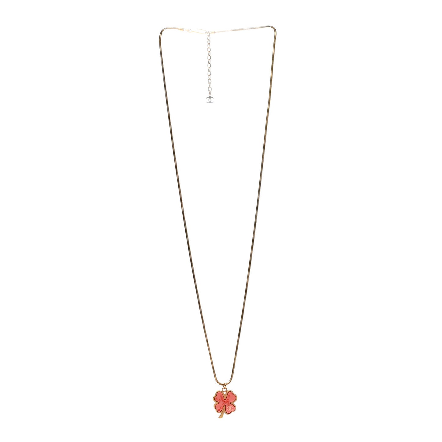 Four Leaf Clover Pendant Necklace Orange Gold