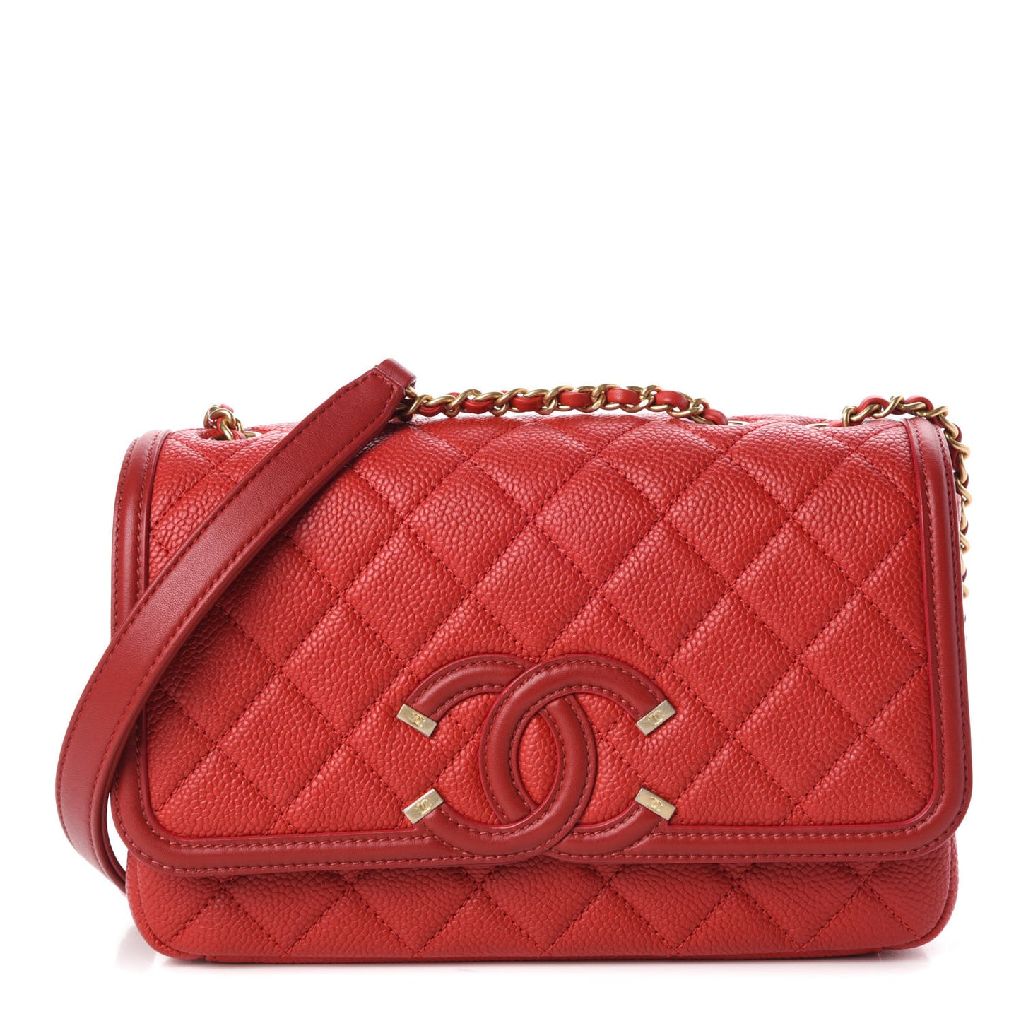 Caviar Quilted Small CC Filigree Flap Red