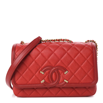 Chanel Caviar Quilted Small CC Filigree Flap Red 1 of 10