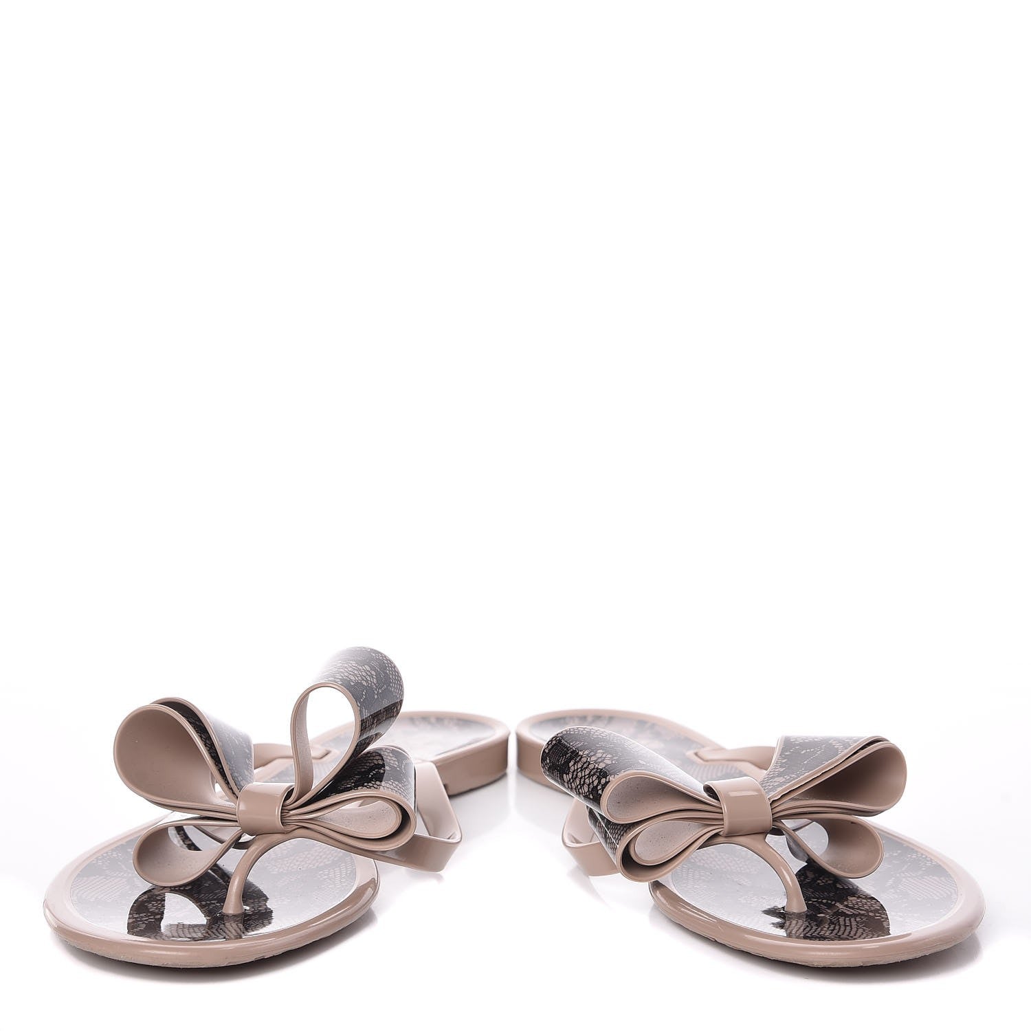 Valentino Garavani PVC Jelly Lace Print Bow Thong Sandals 40 Black Poudre 5 of 9