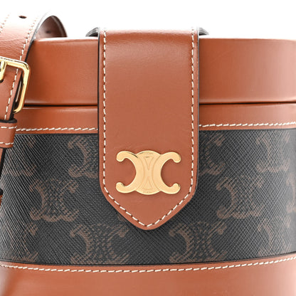 Celine Calfskin Triomphe Canvas Medium Tambour Bag Tan 7 of 9