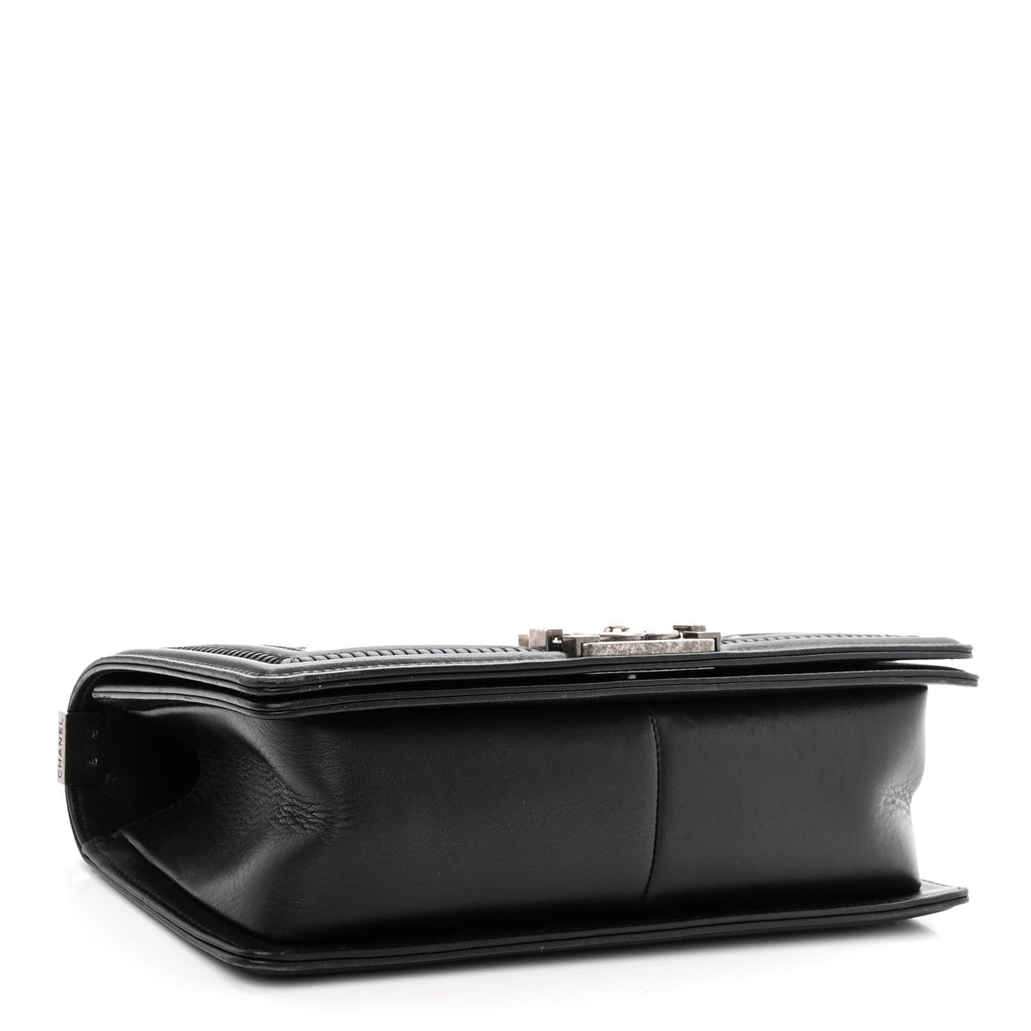 Calfskin Woven Medium Boy Flap Black White