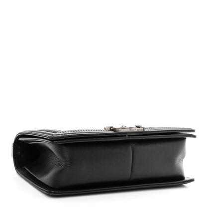 Chanel Calfskin Woven Medium Boy Flap Black White 4 of 11