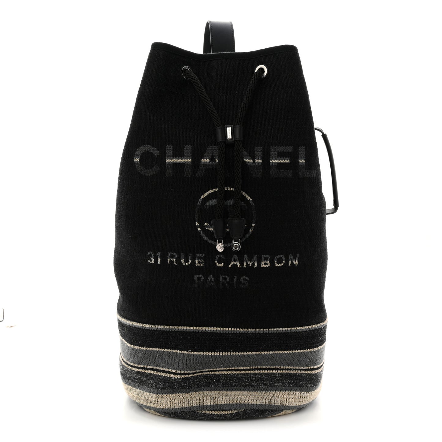 Striped Canvas Deauville Drawstring Backpack Black