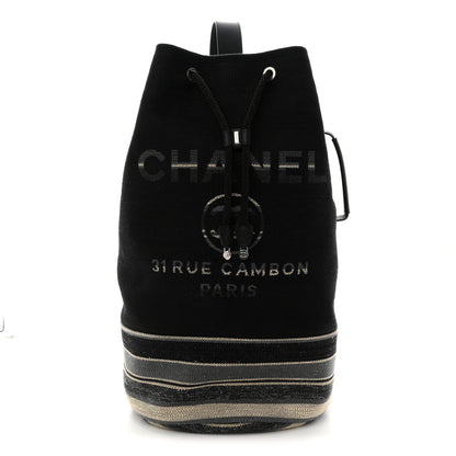 Chanel Striped Canvas Deauville Drawstring Backpack Black 2 of 19