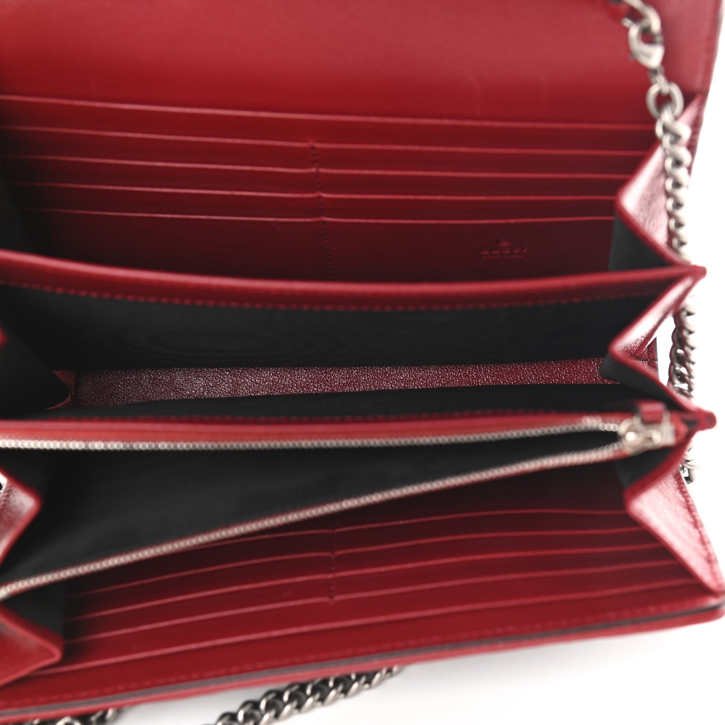 Tweed GG Monogram Mini Dionysus Chain Wallet Black White Romantic Cherry