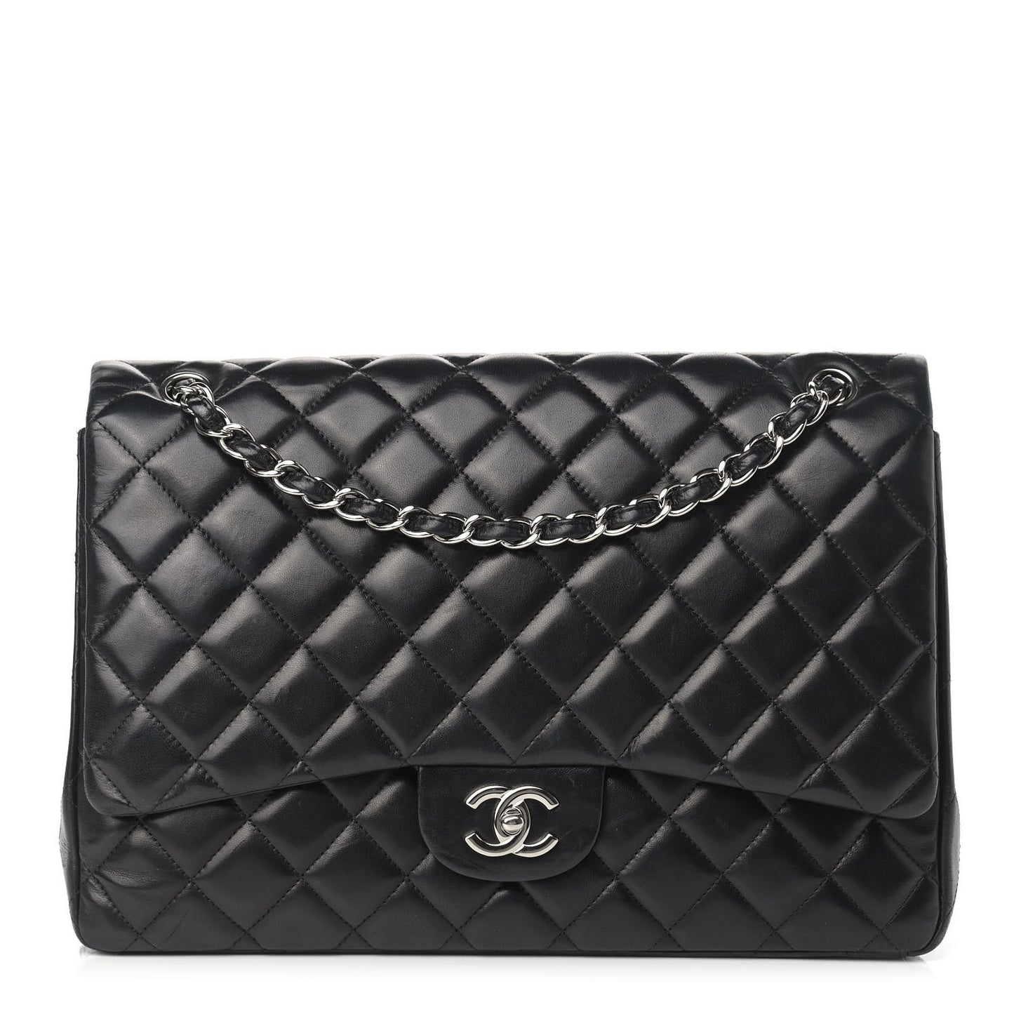 Lambskin Quilted Maxi Single Flap Black