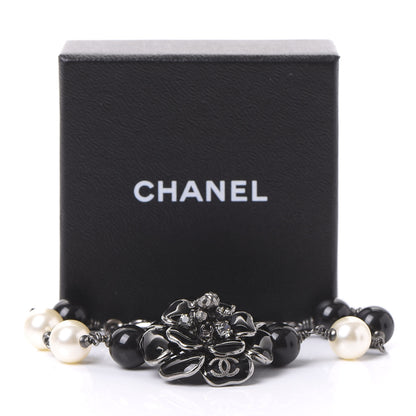 Chanel Enamel Camellia Crystal Pearl Beaded CC Bracelet Silver Black 6 of 6