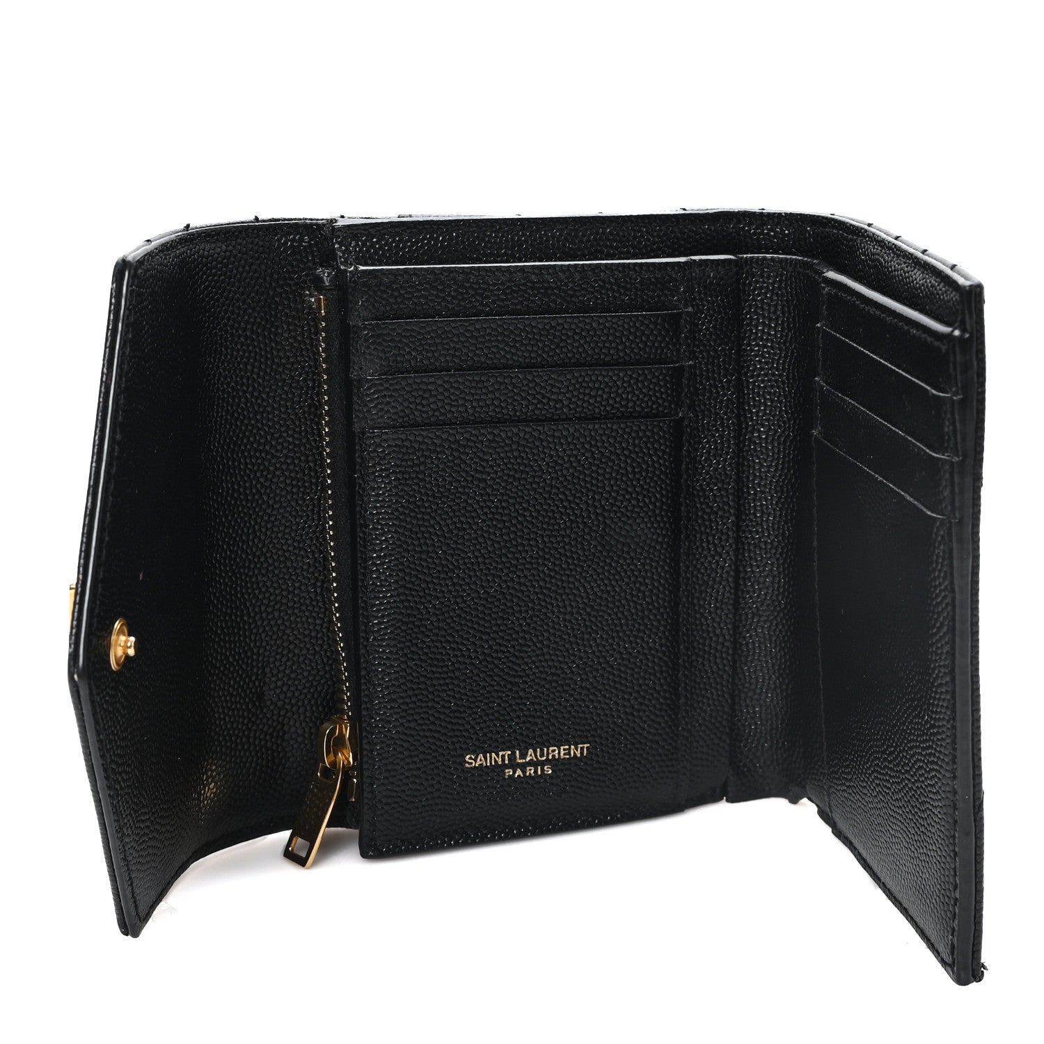 Saint Laurent Grain De Poudre Matelasse Chevron Monogram Compact Tri Fold Wallet Black 5 of 9