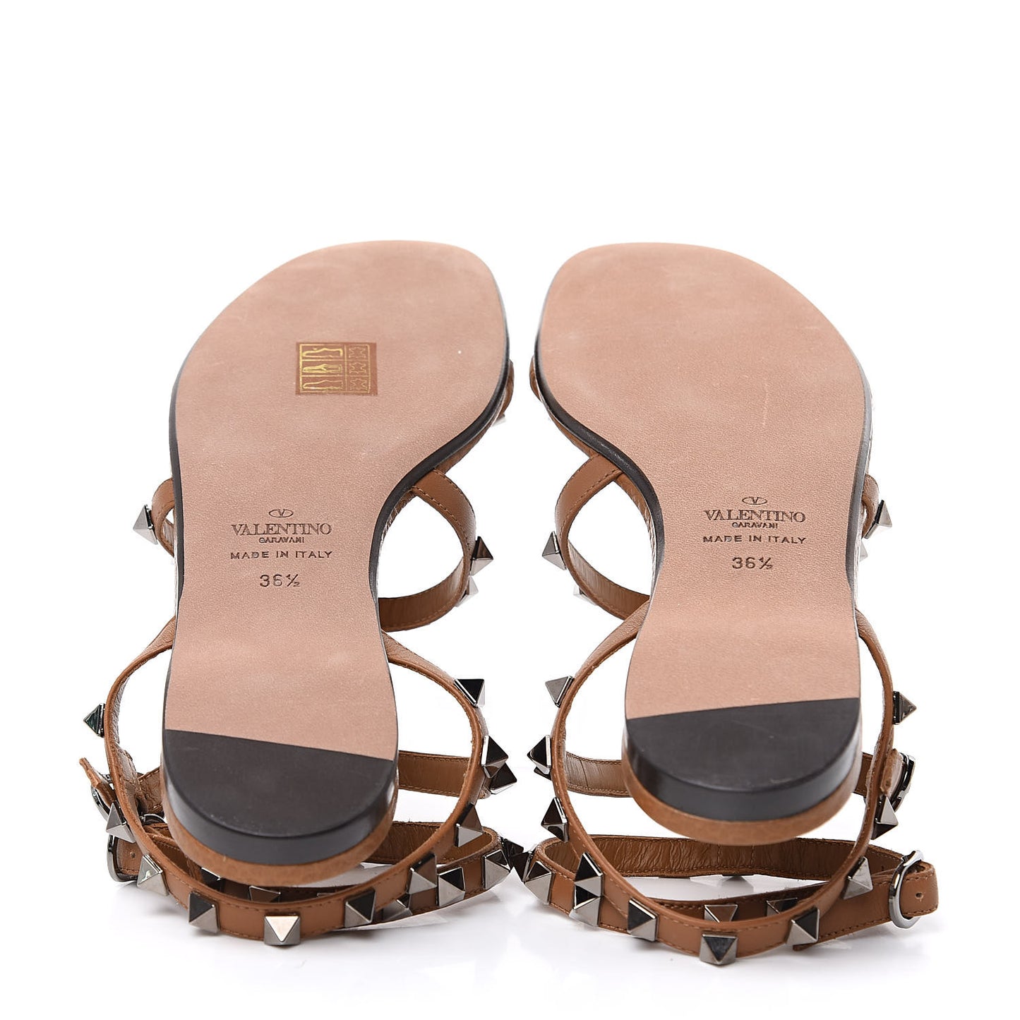 Calfskin Rockstud Gladiator Flat Sandals 36.5 Bright Cognac