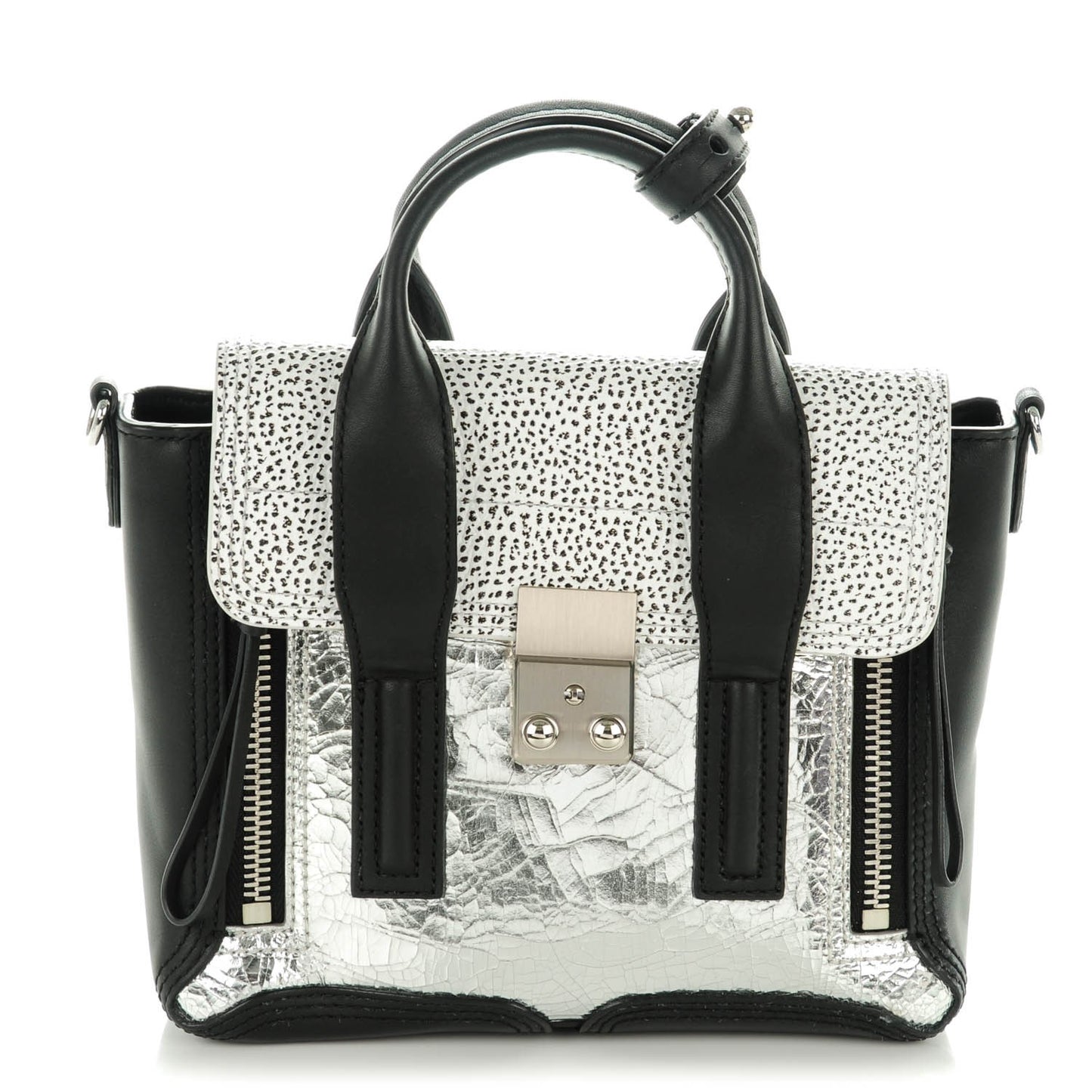 3.1 Metallic Mix Textured Calfskin Mini Pashli Satchel Silver Black White
