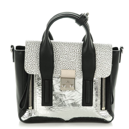 3.1 Phillip Lim 3.1 Metallic Mix Textured Calfskin Mini Pashli Satchel Silver Black White 1 of 7