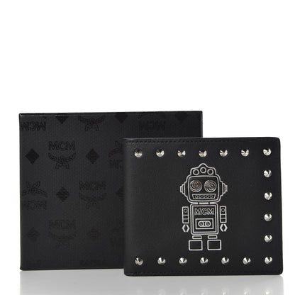 MCM Calfskin Studded Robot Bi-Fold Wallet Black 8 of 8