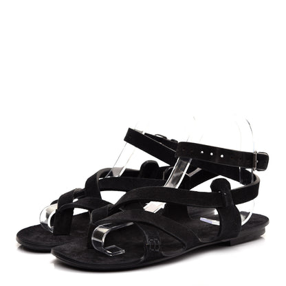 Saint Laurent Suede Culver Flat Sandals 38 Black 3 of 7