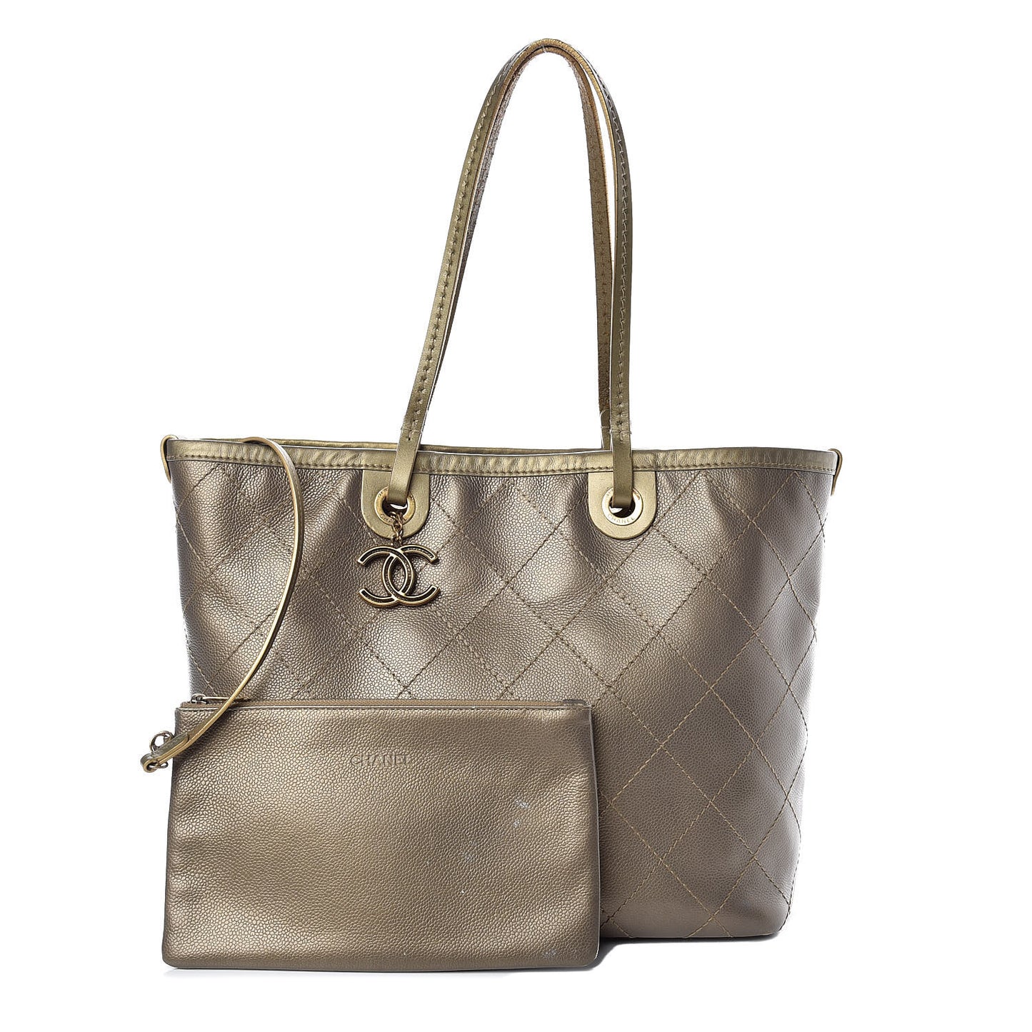 Grained Calfskin Large Shopping Fever Tote Gold