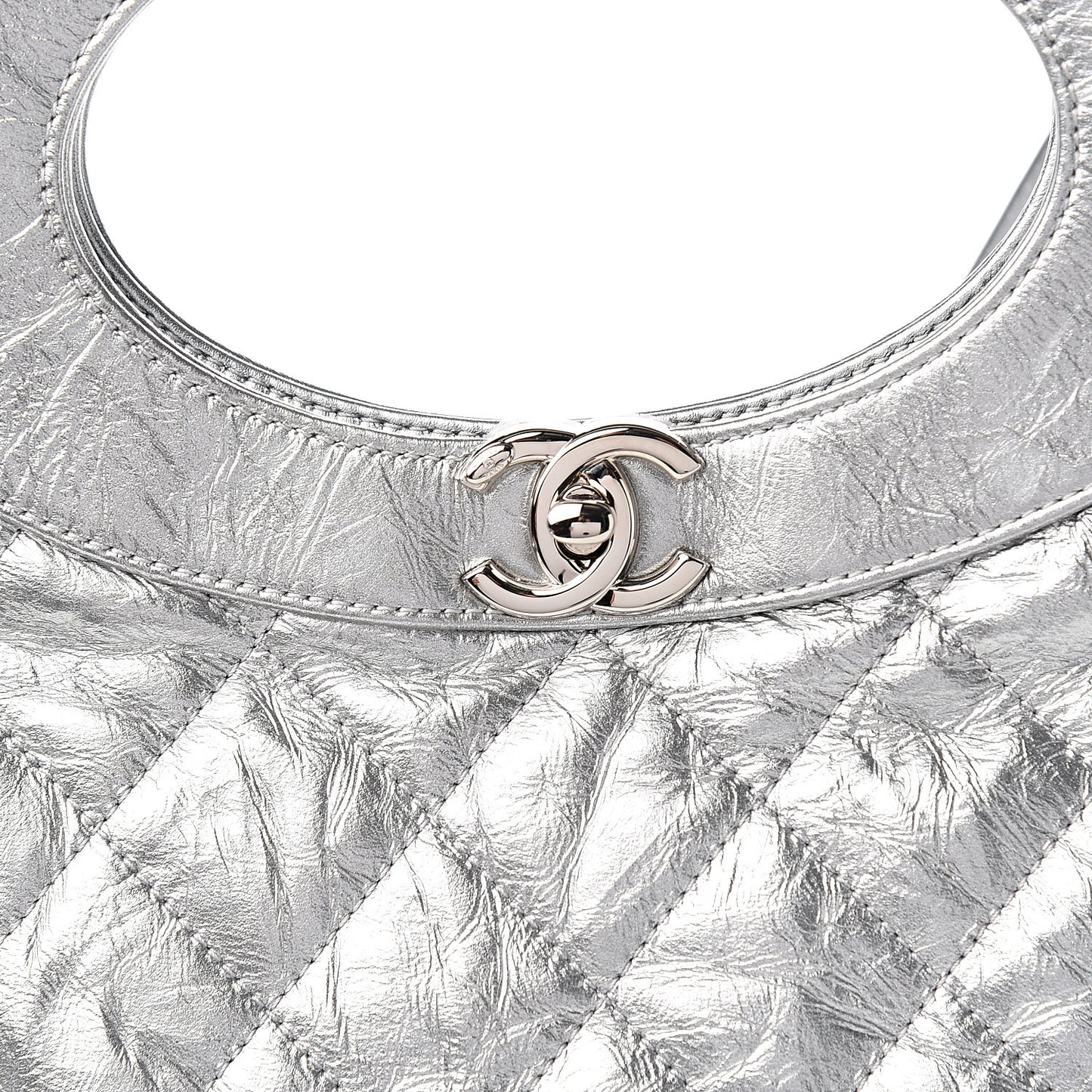 Metallic Crumpled Calfskin Small 31 Shopping Bag Silver