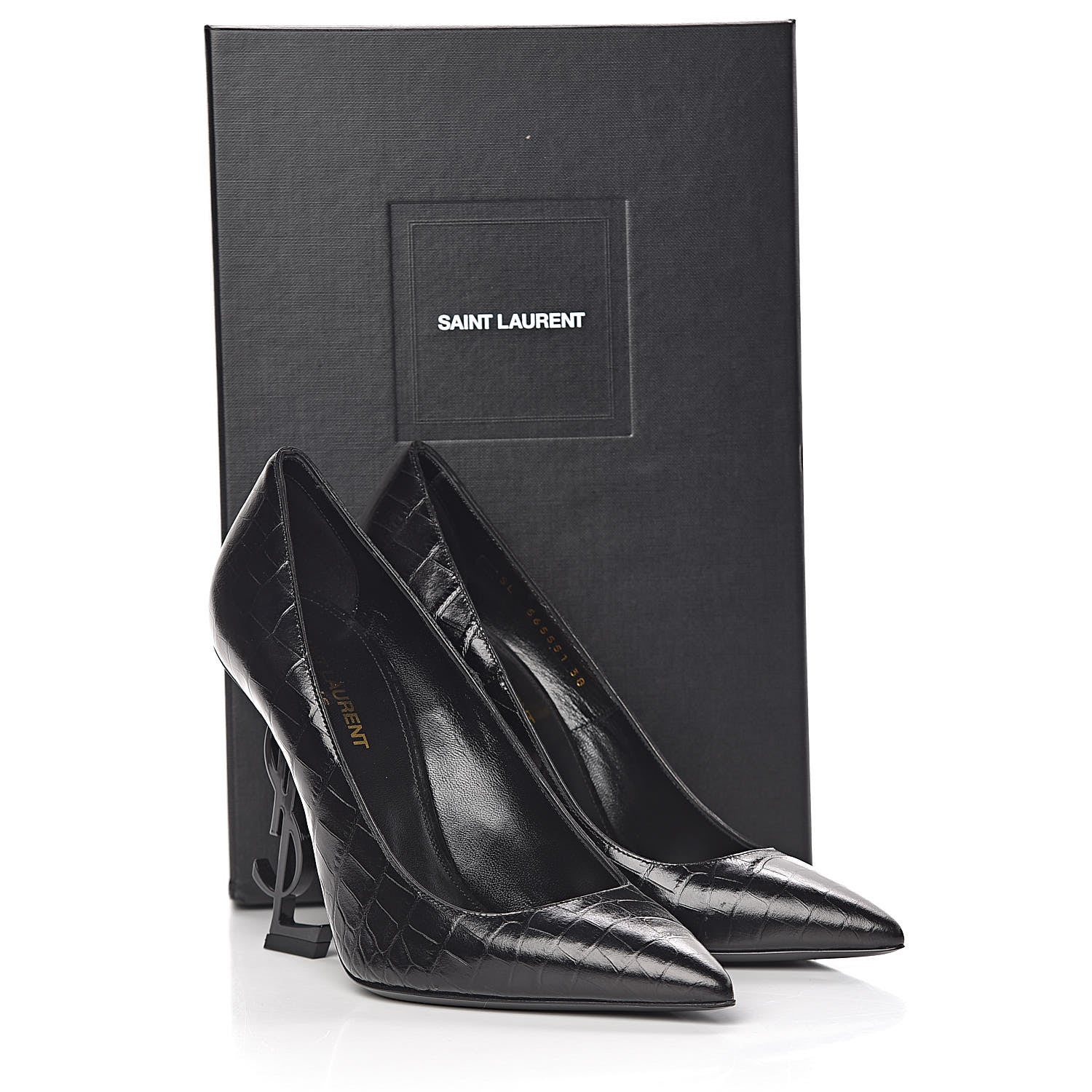Saint Laurent Calfskin Crocodile Embossed Opyum 110 Pumps 38 Black 8 of 8