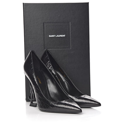 Saint Laurent Calfskin Crocodile Embossed Opyum 110 Pumps 38 Black 8 of 8