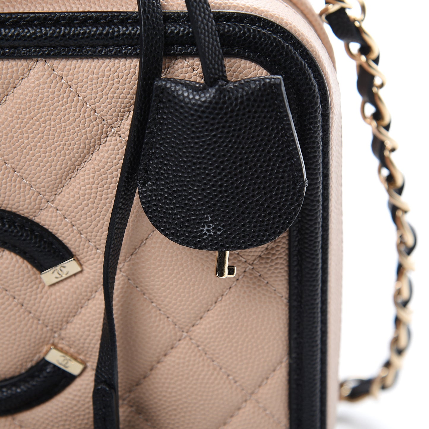 Caviar Quilted Medium CC Filigree Vanity Case Beige Black