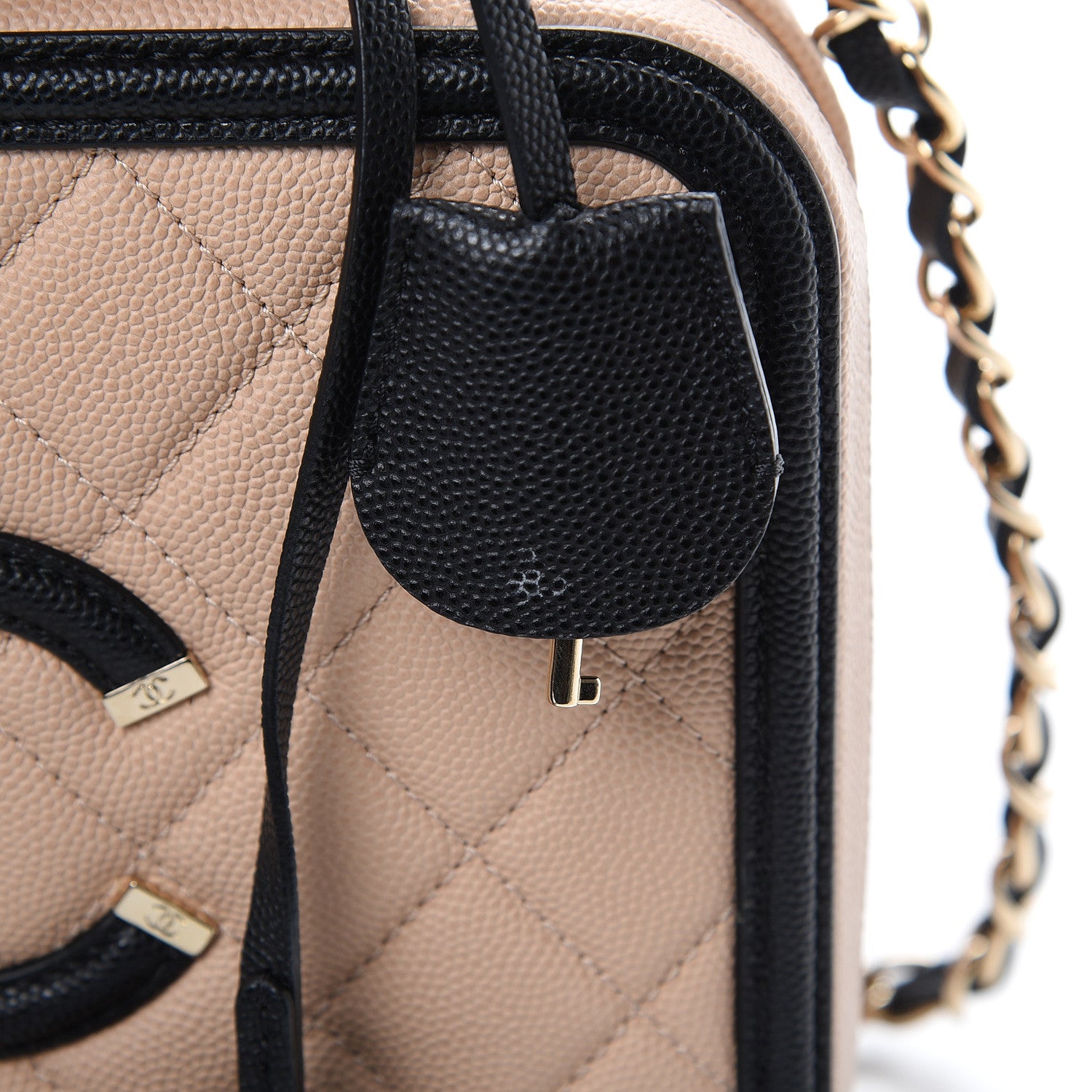 Chanel Caviar Quilted Medium CC Filigree Vanity Case Beige Black 10 of 11