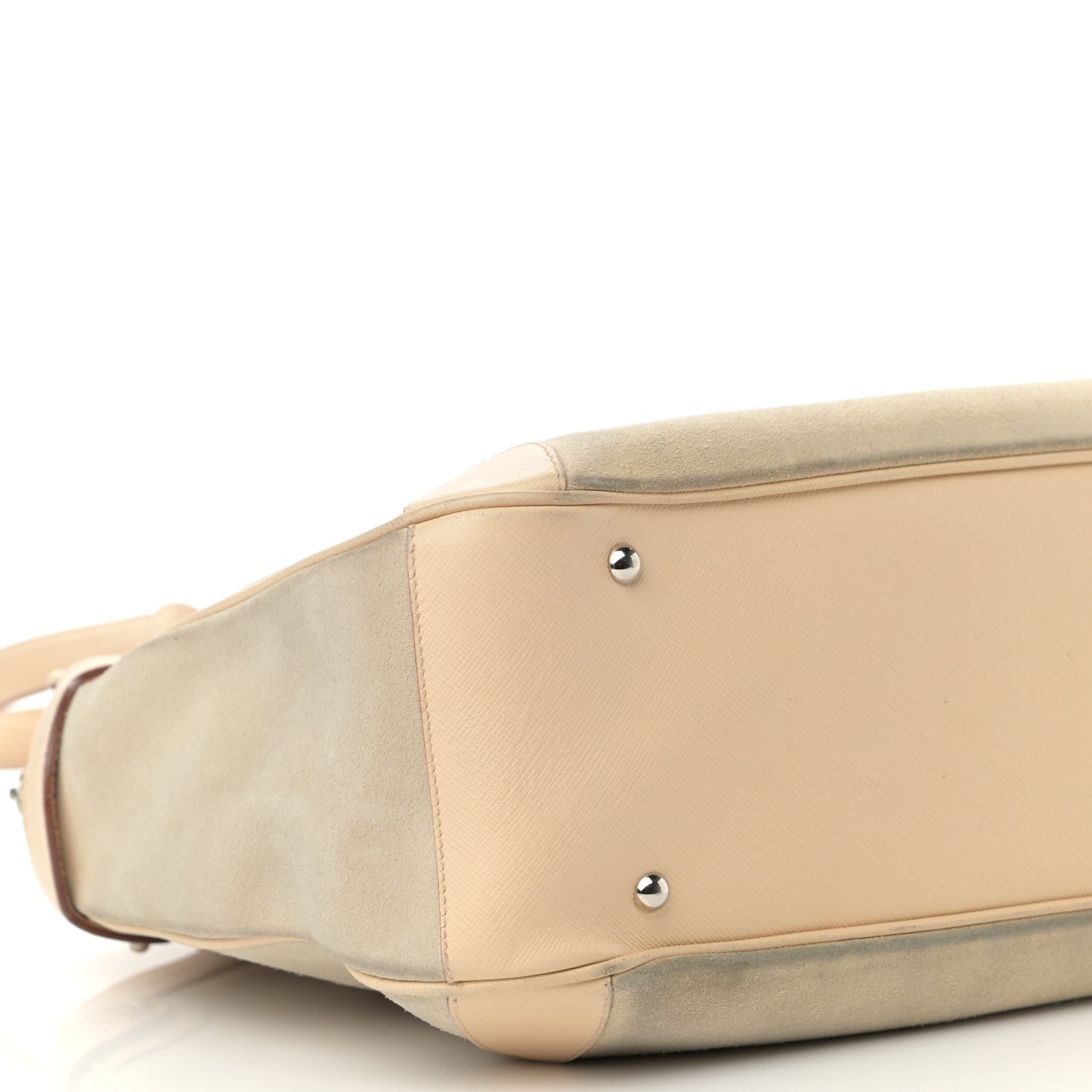Suede Hammered Calfskin Gancini Satchel Beige