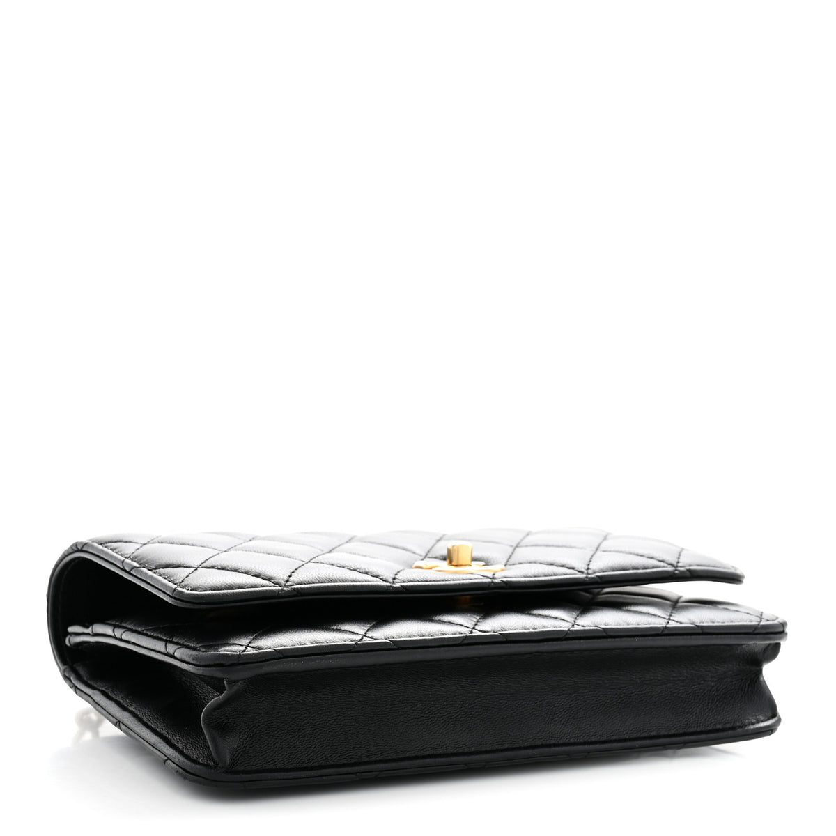 Lambskin Quilted Sweet Camellia Wallet on Chain WOC Black