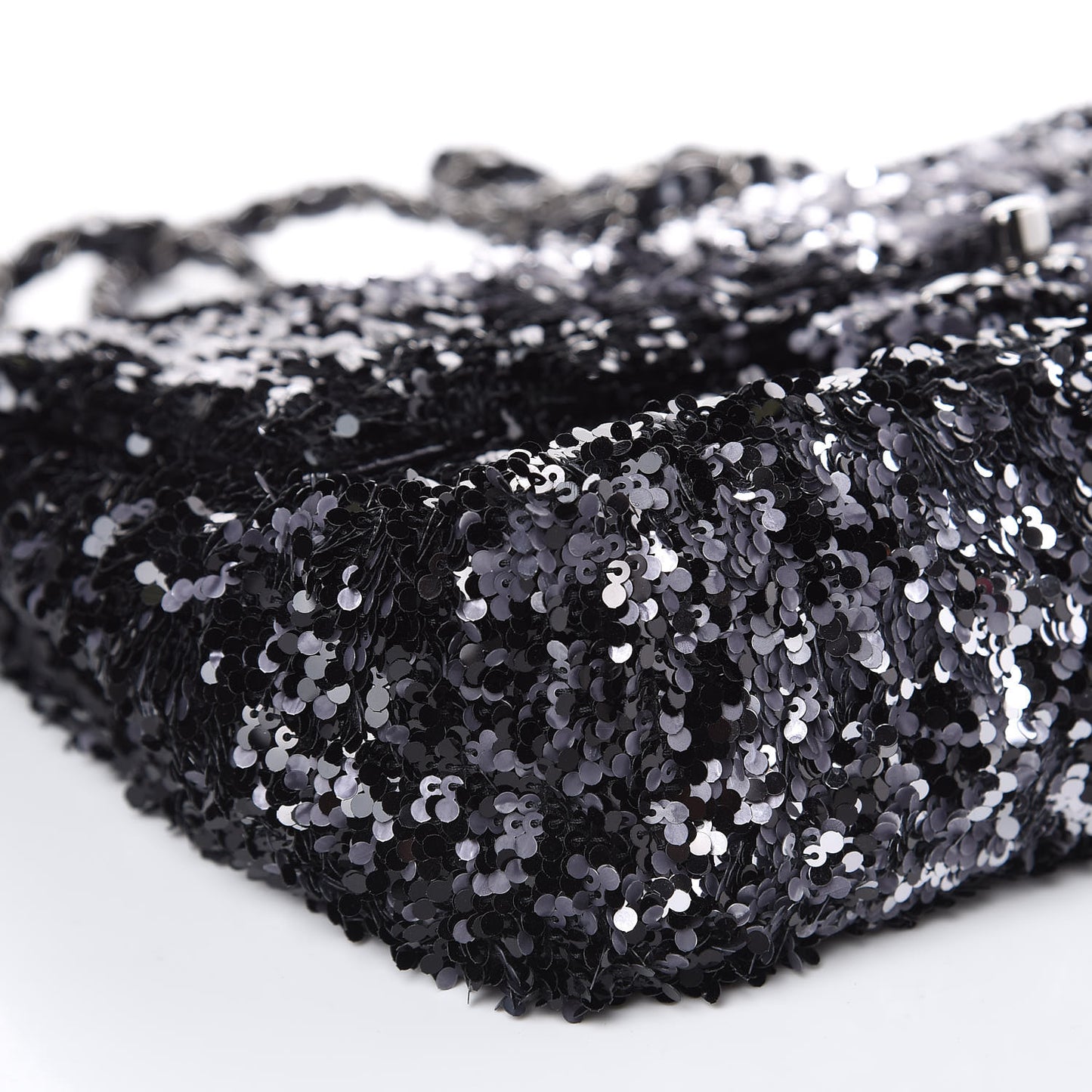Sequin Medium Single Flap Silver Black