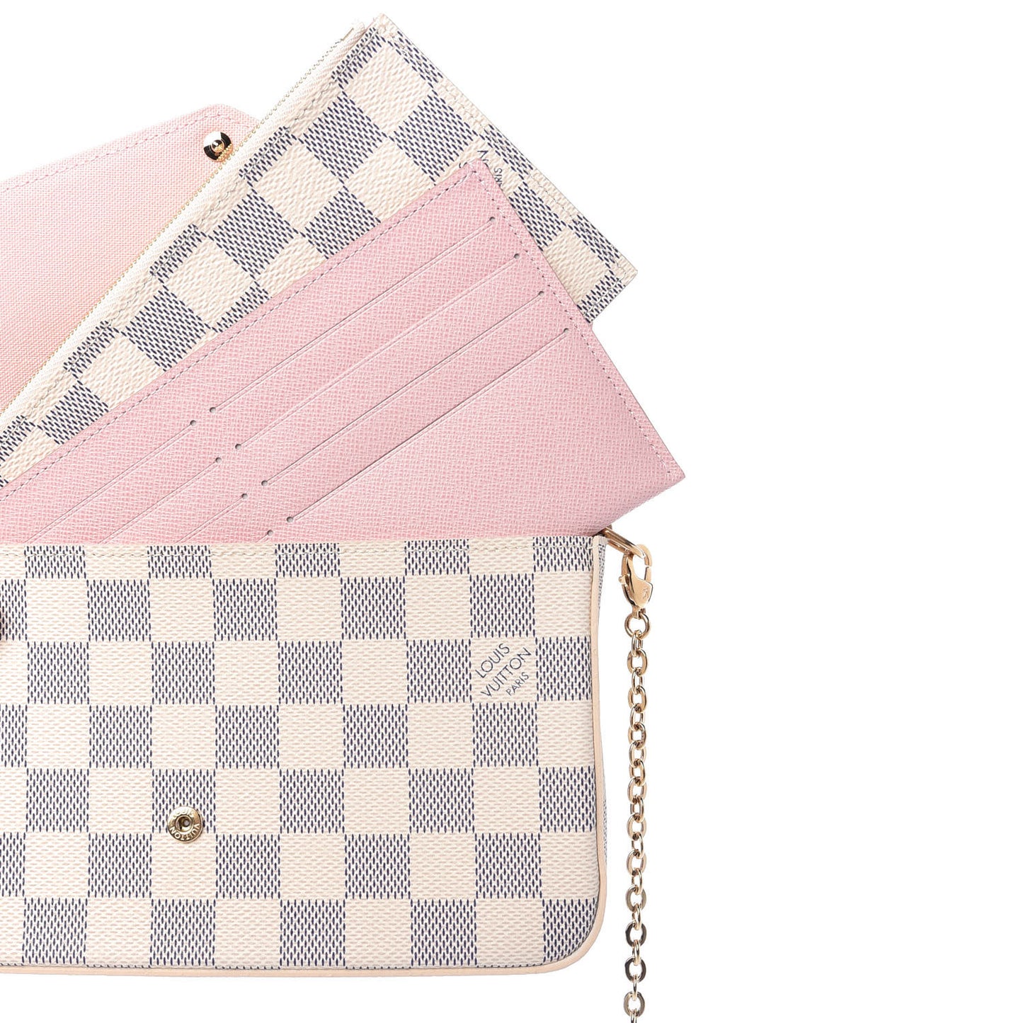 Damier Azur Pochette Felicie Chain Wallet Rose Ballerine