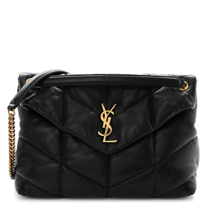 Saint Laurent Lambskin Quilted Medium Loulou Puffer Monogram Chain Satchel Black 1 of 9