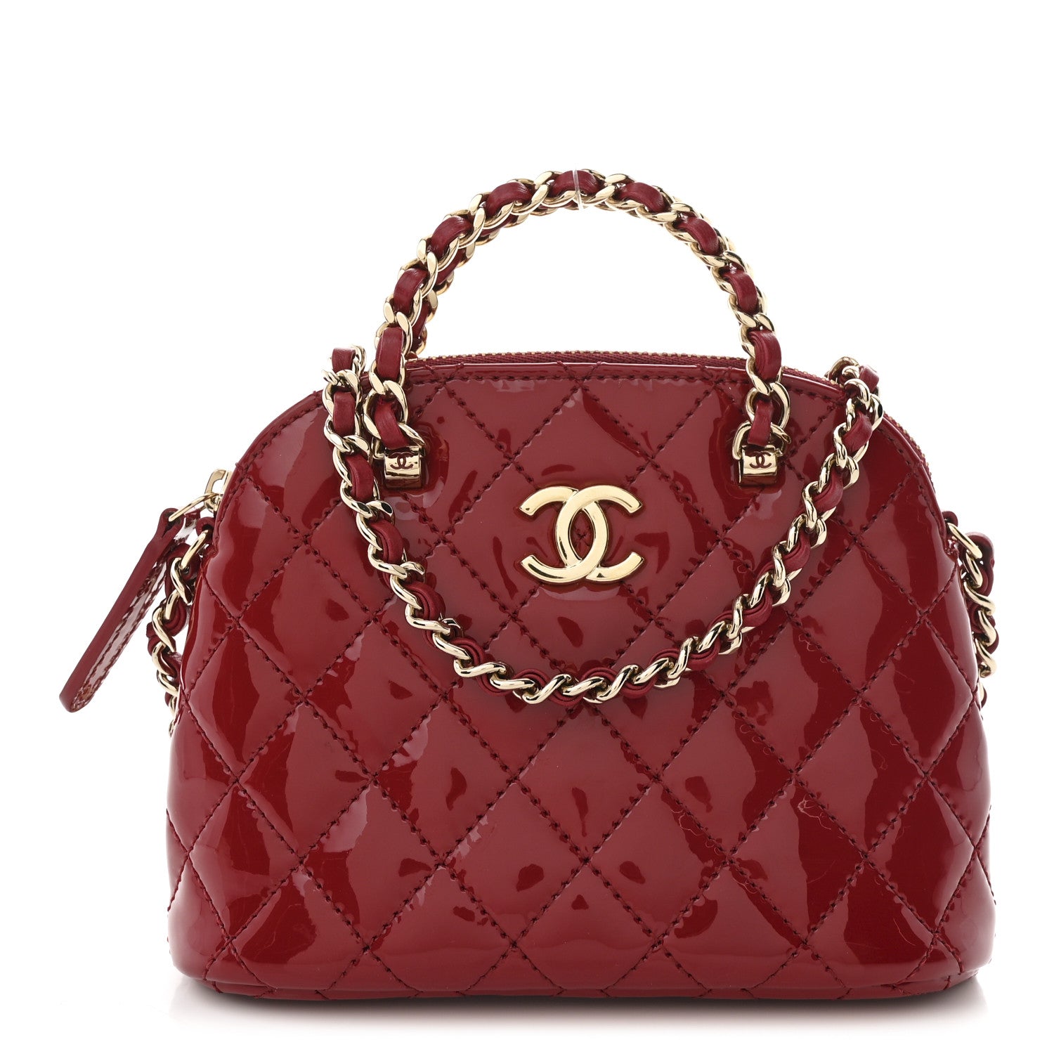 Chanel Patent Calfskin Quilted Shiny Coco Clutch With Chain Red 1 of 11