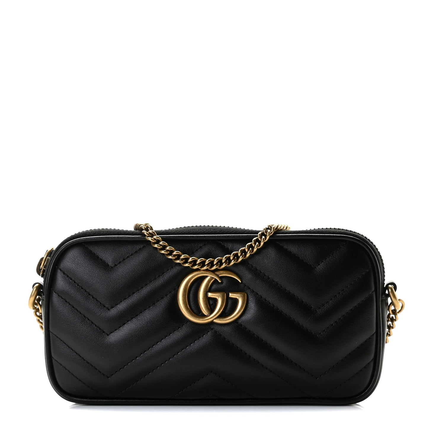 Calfskin Matelasse Mini GG Marmont Chain Crossbody Bag Black
