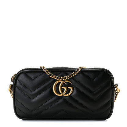 Gucci Calfskin Matelasse Mini GG Marmont Chain Crossbody Bag Black 1 of 8
