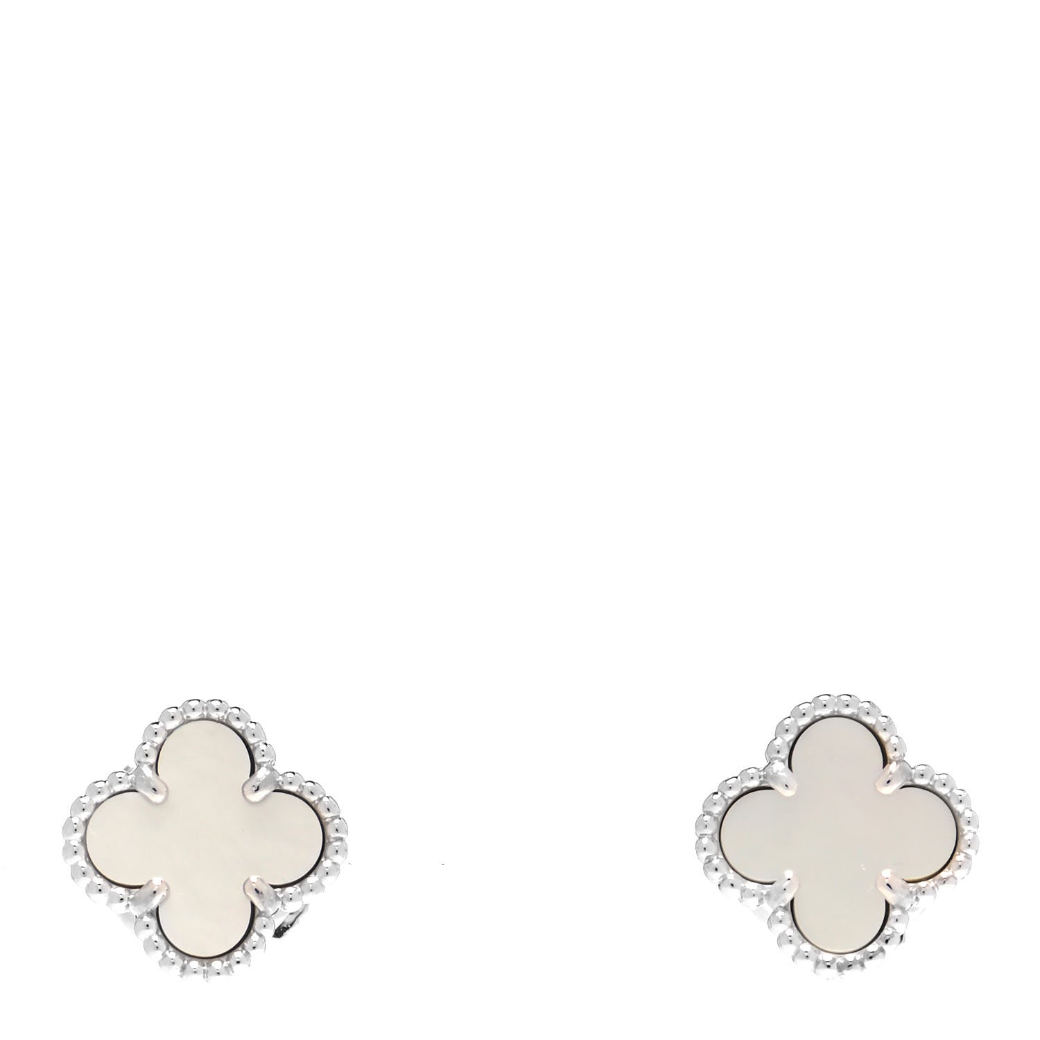 Van Cleef & Arpels 18K White Gold Mother of Pearl Sweet Alhambra Earrings 1 of 6