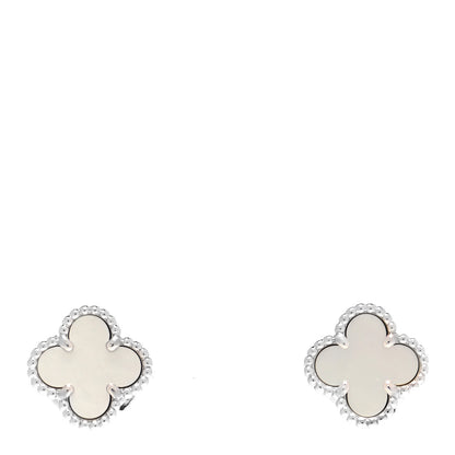 Van Cleef & Arpels 18K White Gold Mother of Pearl Sweet Alhambra Earrings 1 of 6