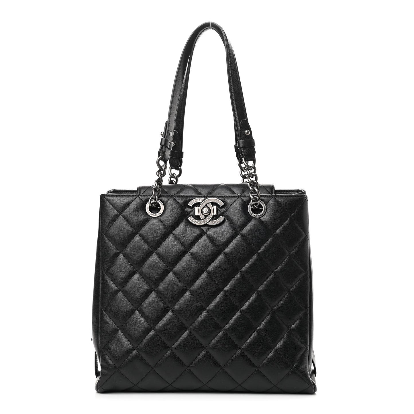 Metallic Goatskin Quilted Small City Rock Shopping Tote Black