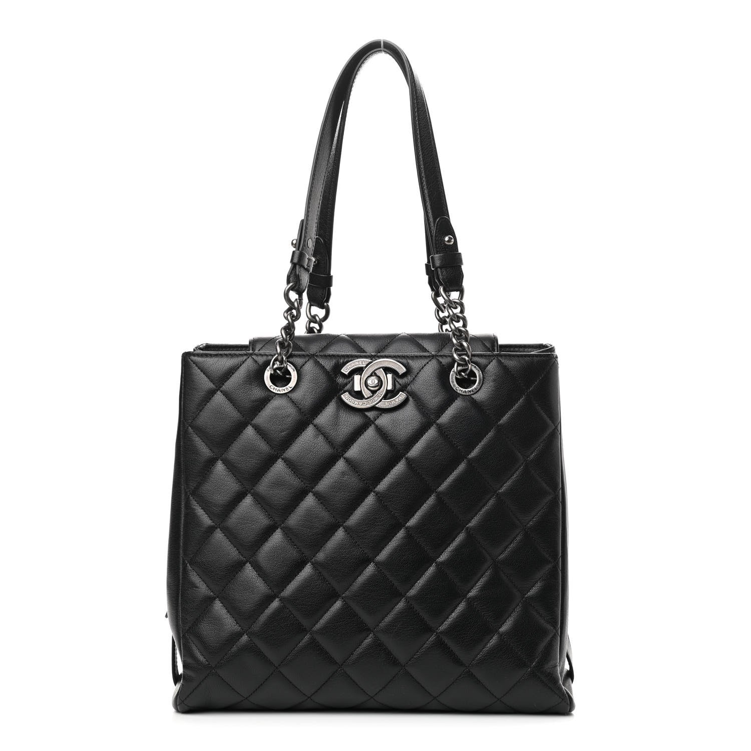 Chanel Metallic Goatskin Quilted Small City Rock Shopping Tote Black 1 of 11