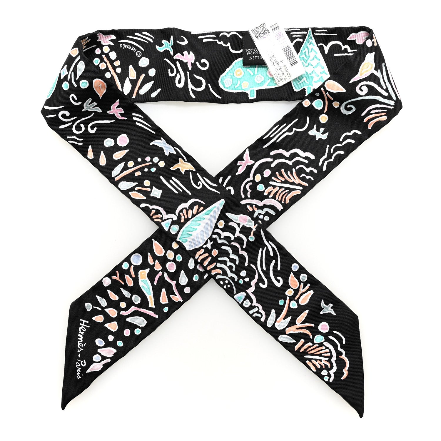 Hermes Silk Isola Di Primavera Twilly Black Vert Rose 1889887