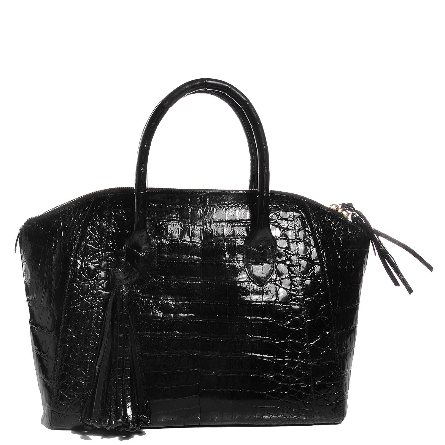 Nancy Gonzalez Glossy Crocodile Medium Satchel Black 1 of 7