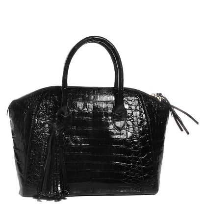 Nancy Gonzalez Glossy Crocodile Medium Satchel Black 1 of 7