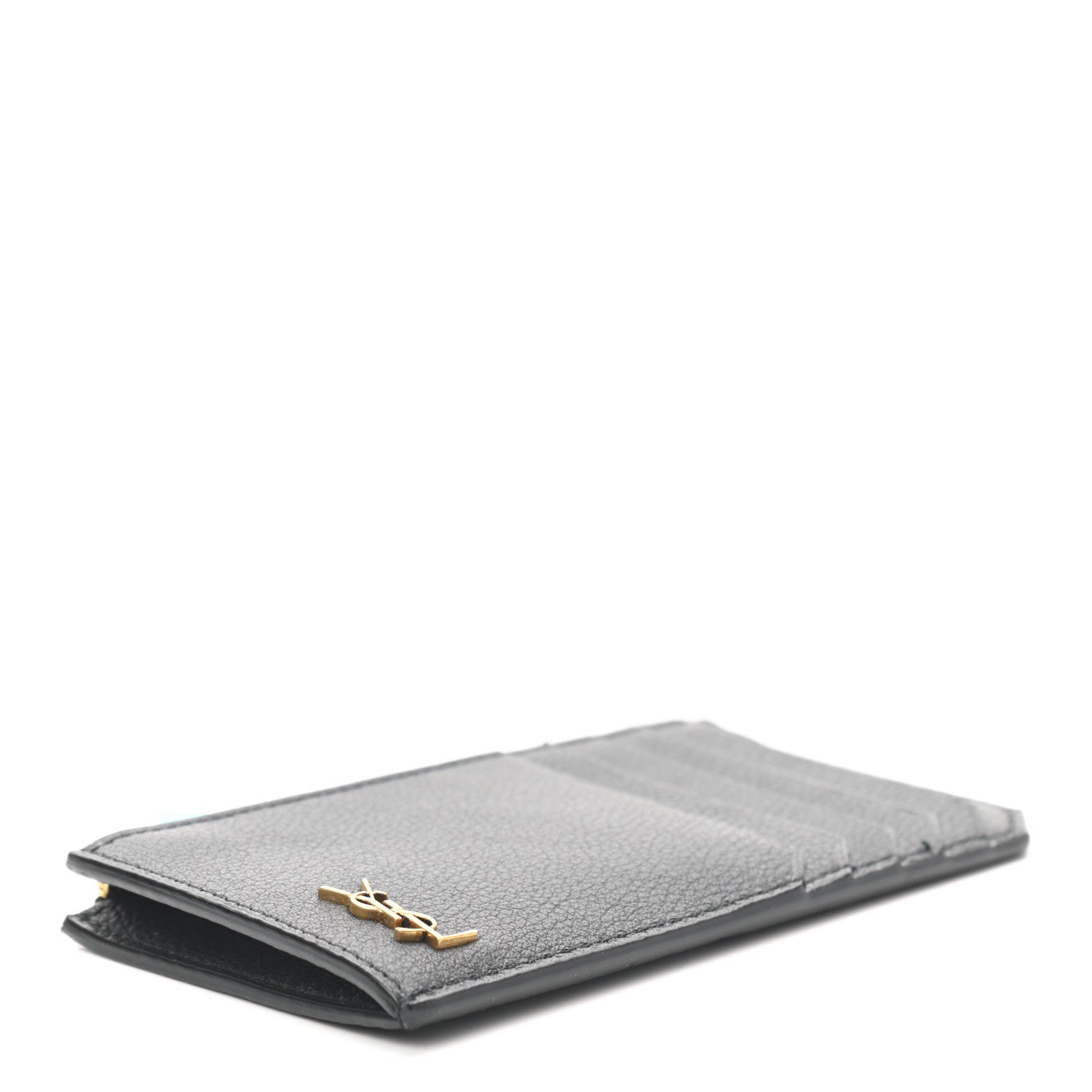Saint Laurent Grained Calfskin Monogram 5 Fragments Zip Pouch Card Holder Black 4 of 7