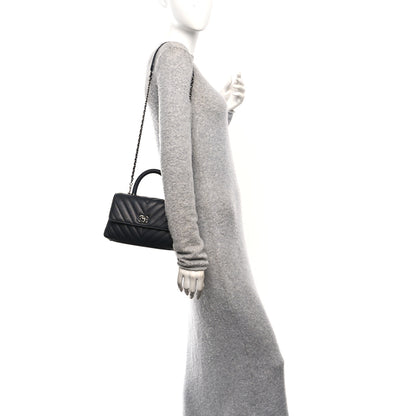 Chanel Caviar Chevron Quilted Mini Coco Handle Flap Dark Grey 2 of 10