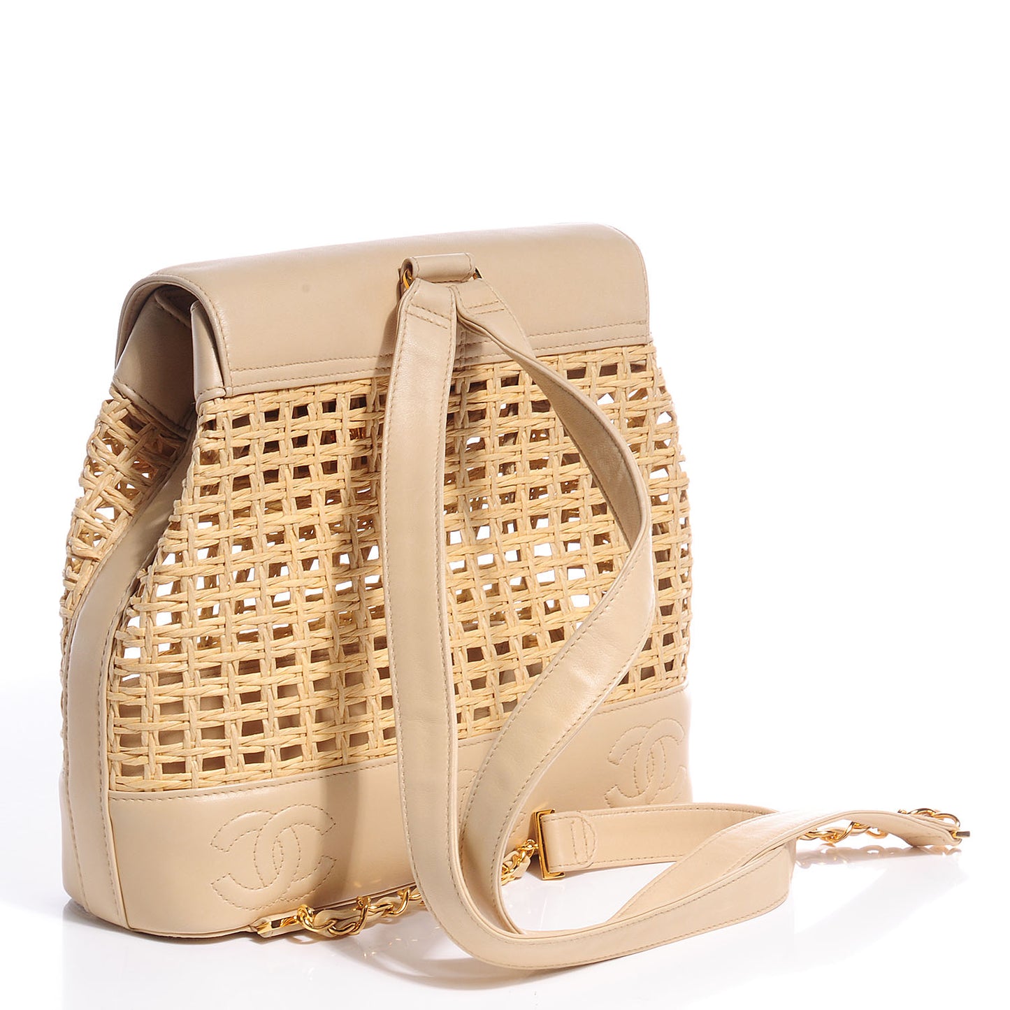 Lambskin Straw Backpack Beige