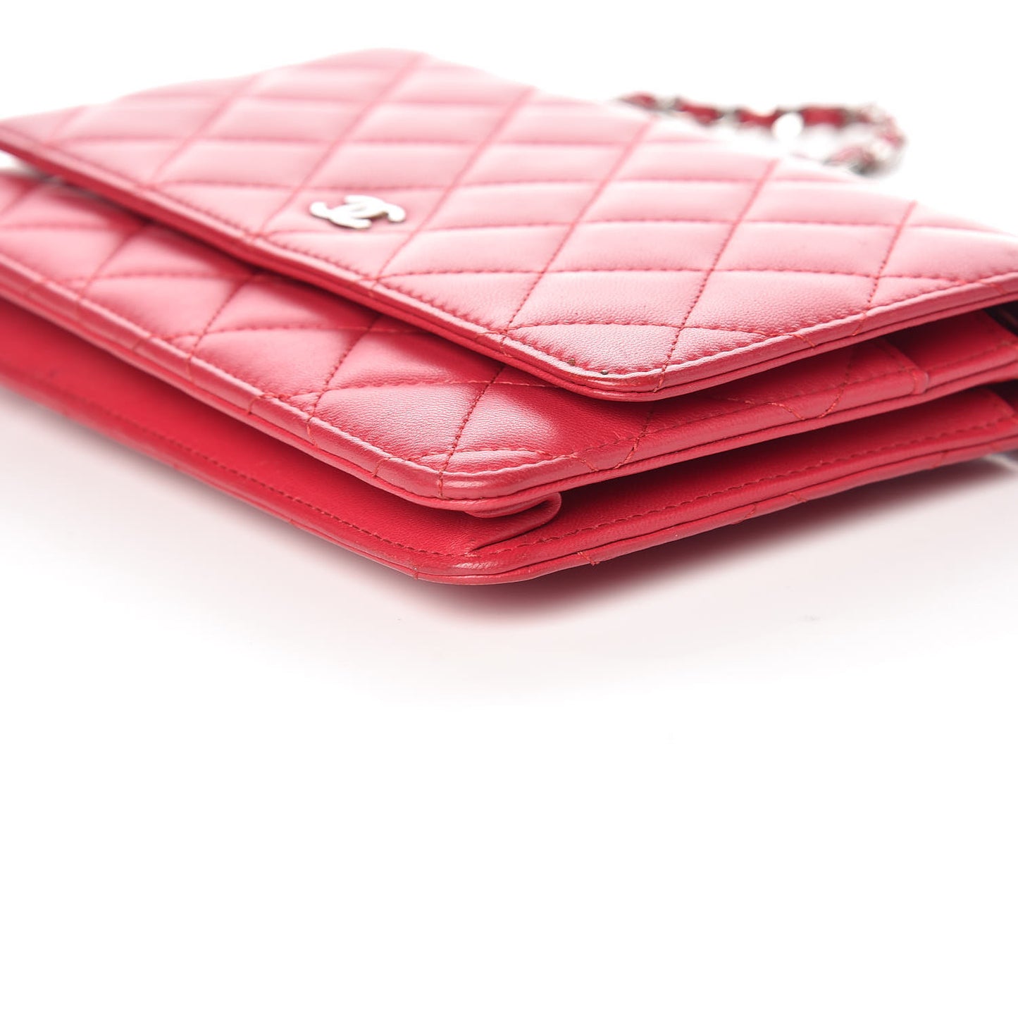 Lambskin Quilted Wallet On Chain WOC Dark Pink