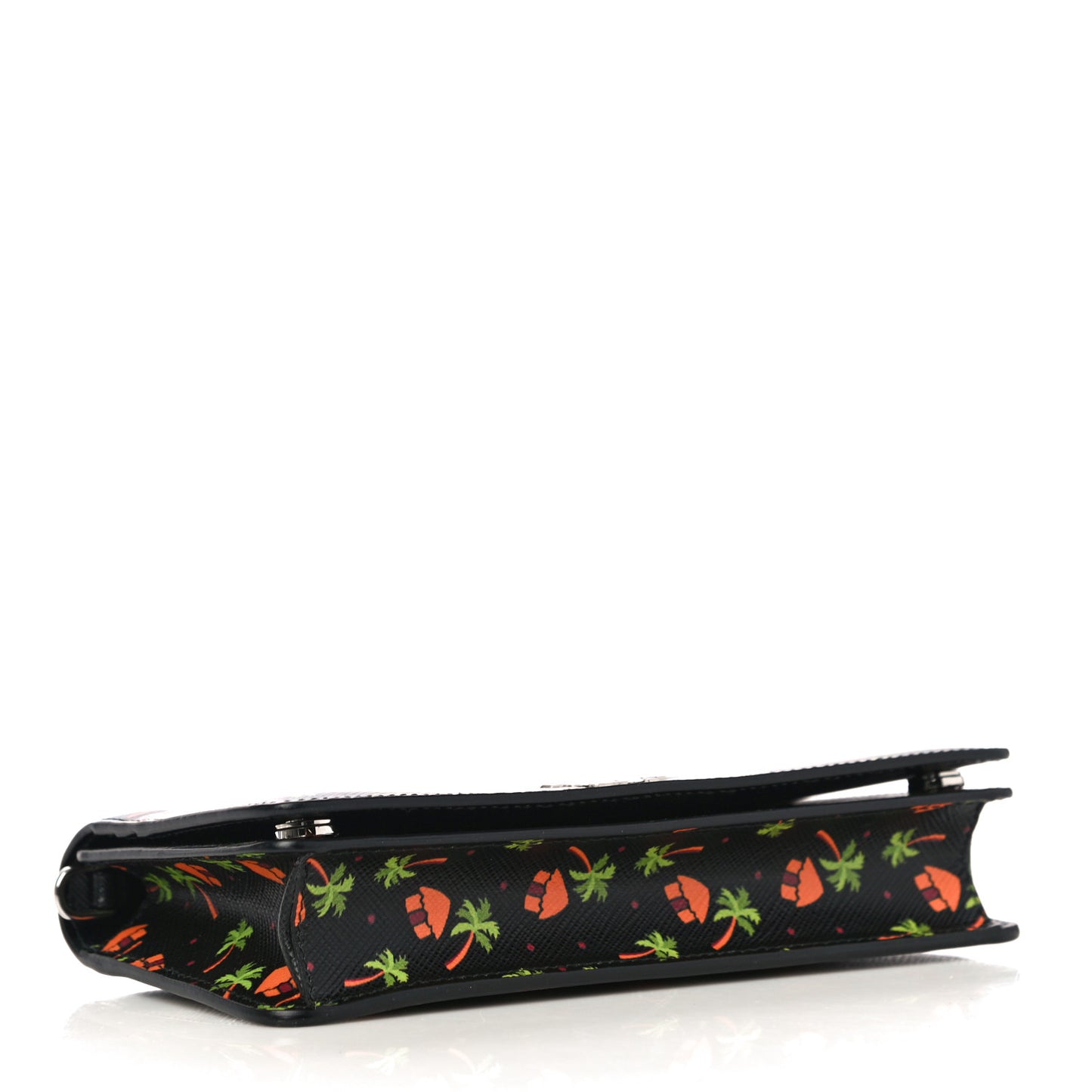 Saffiano Palm Tree Print Chain Wallet Black