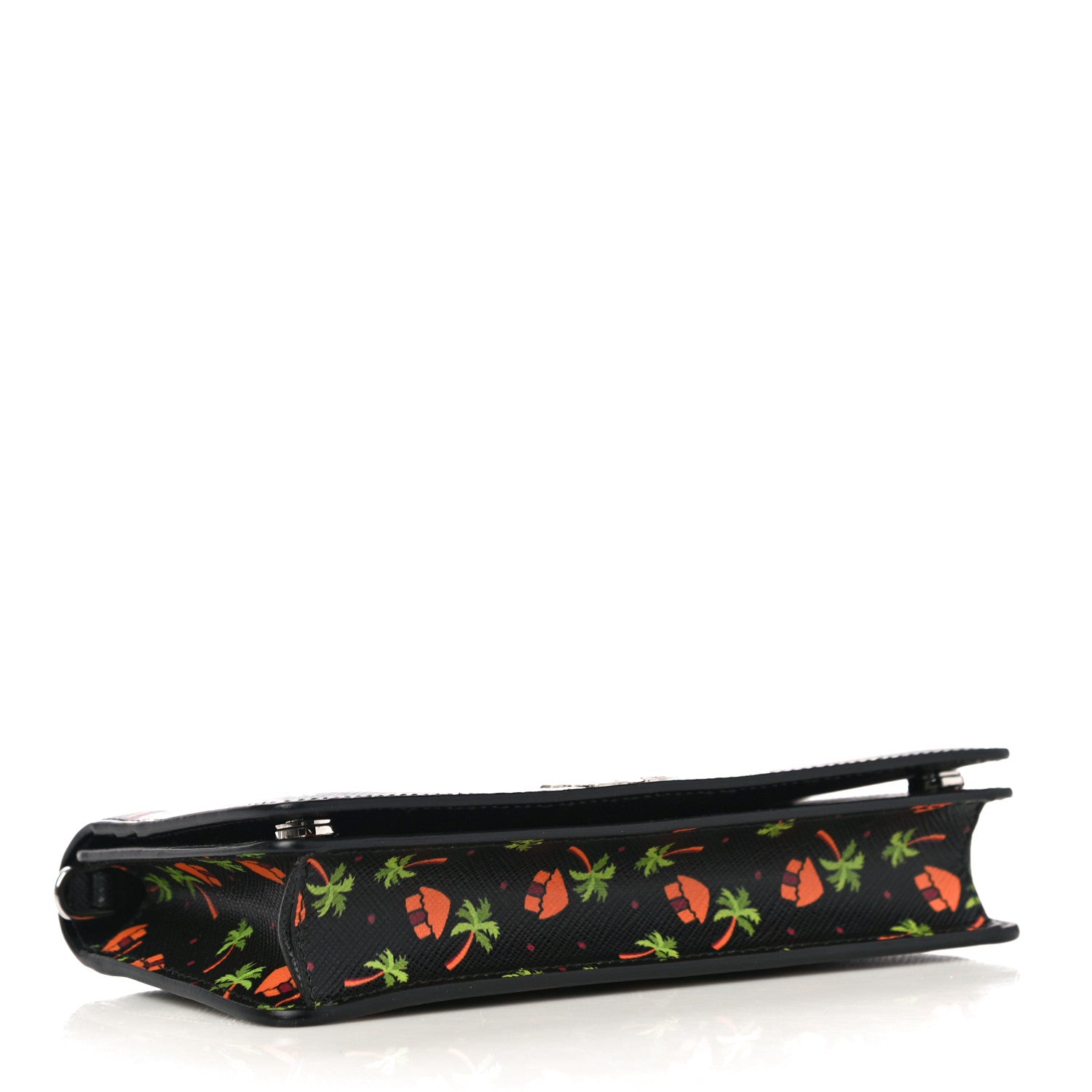 Prada Saffiano Palm Tree Print Chain Wallet Black 5 of 10